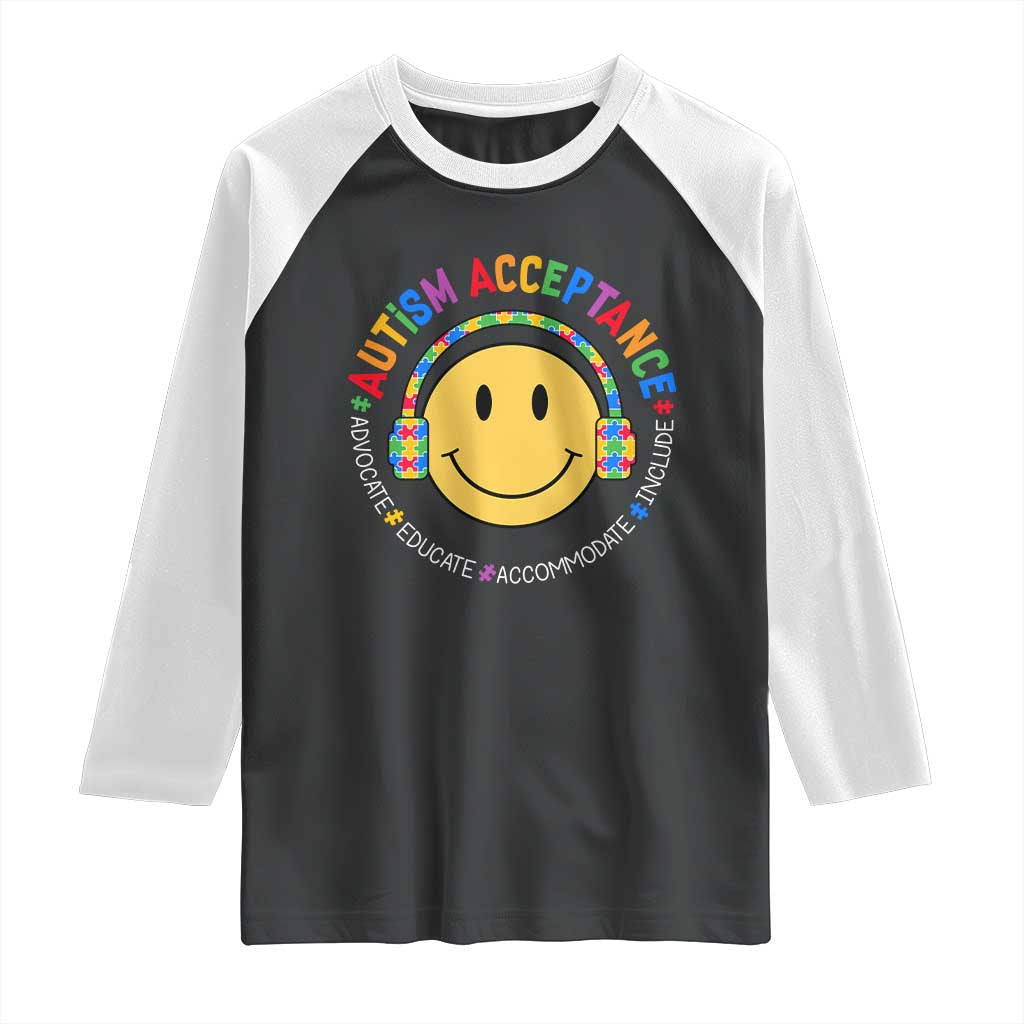 Autism Awareness Acceptance Raglan Shirt Special Education Teacher Kids TS02 Black White Print Your Wear