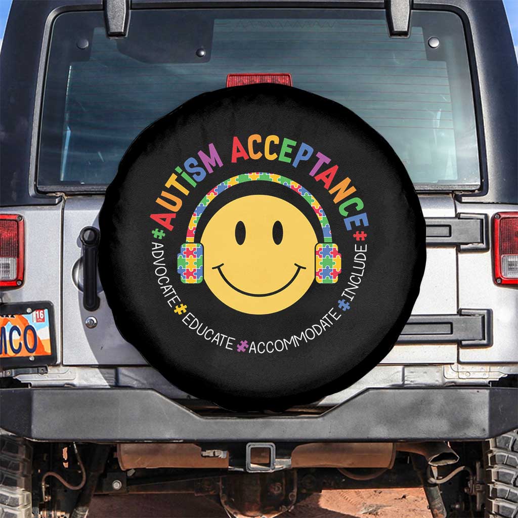 Autism Awareness Acceptance Spare Tire Cover Special Education Teacher Kids TS02 No hole Black Print Your Wear