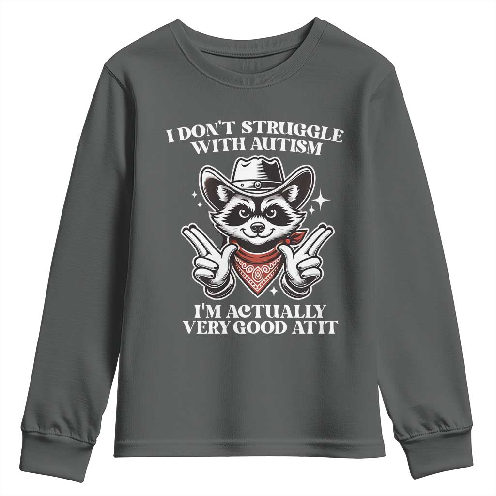 Funny Autistic Raccoon Youth Sweatshirt I Don't Struggle With Autism TS02 Dark Heather Print Your Wear