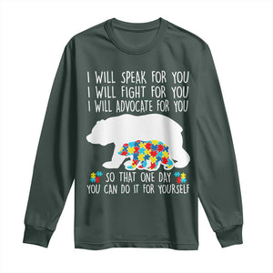 Autism Mama Bear Long Sleeve Shirt I Will Speak Fight Advocate For You TS02 Dark Forest Green Print Your Wear