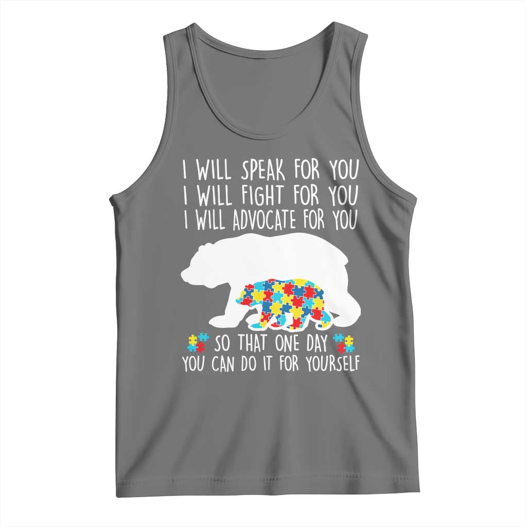 Autism Mama Bear Tank Top I Will Speak Fight Advocate For You TS02 Black Heather Print Your Wear