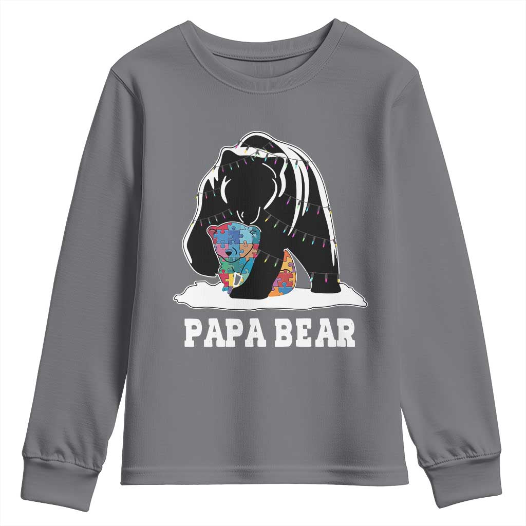 Autism Papa Bear Youth Sweatshirt Support Autistic Matching Family Dad TS02 Charcoal Print Your Wear