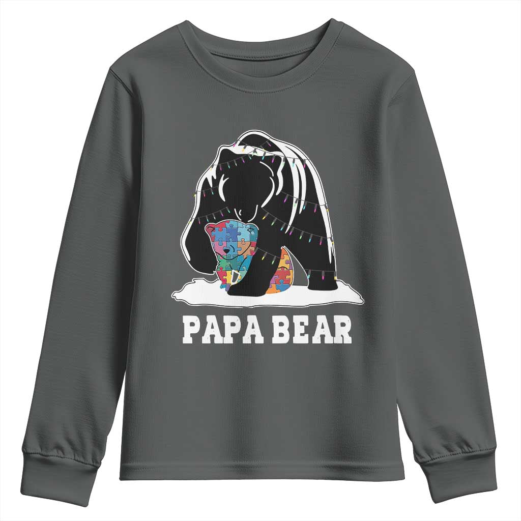 Autism Papa Bear Youth Sweatshirt Support Autistic Matching Family Dad TS02 Dark Heather Print Your Wear