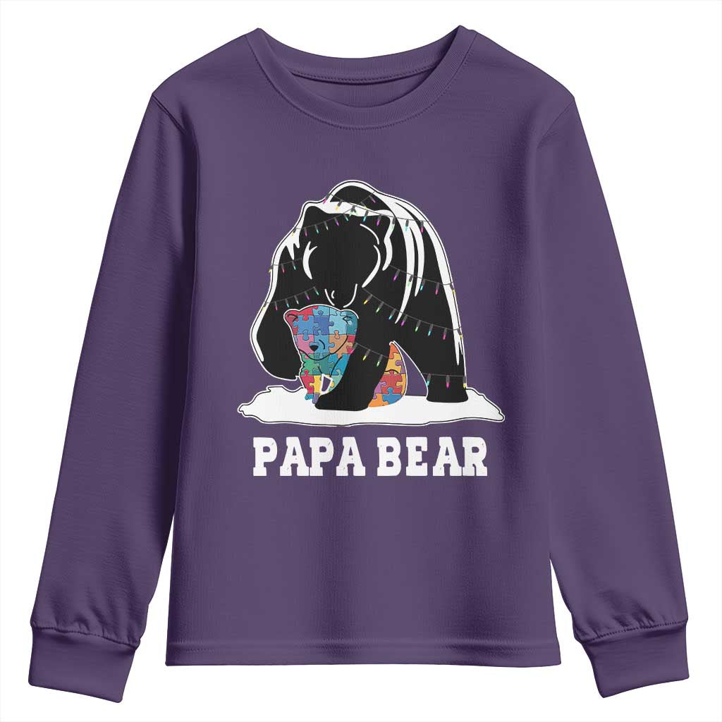 Autism Papa Bear Youth Sweatshirt Support Autistic Matching Family Dad TS02 Purple Print Your Wear
