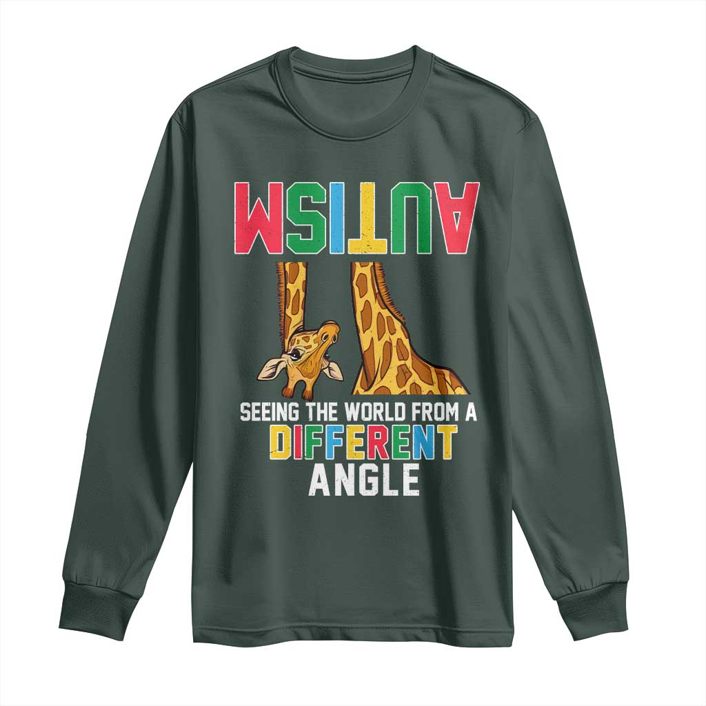 Giraffe Autism Awareness Long Sleeve Shirt Seeing World Different Angle TS02 Dark Forest Green Print Your Wear