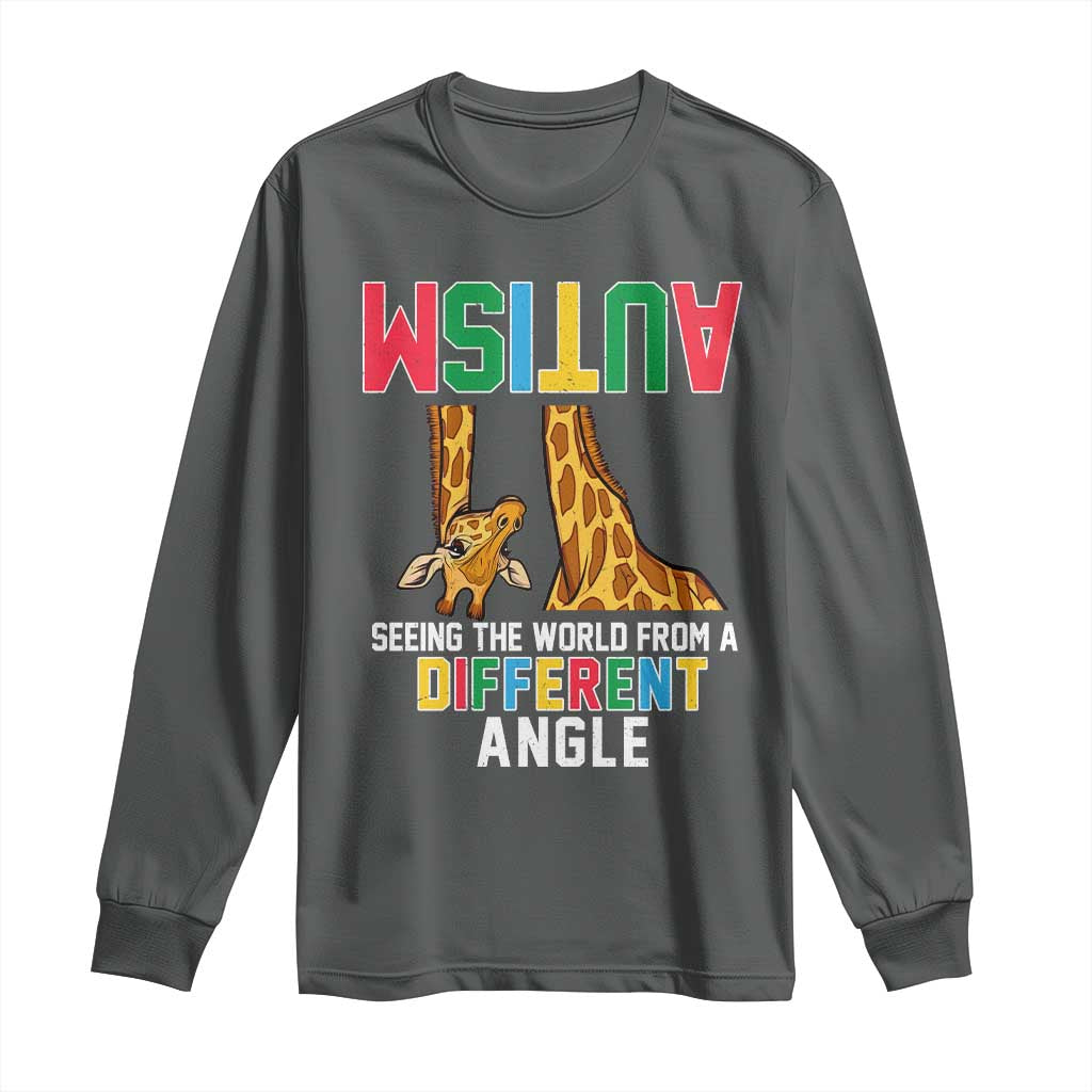 Giraffe Autism Awareness Long Sleeve Shirt Seeing World Different Angle TS02 Dark Heather Print Your Wear