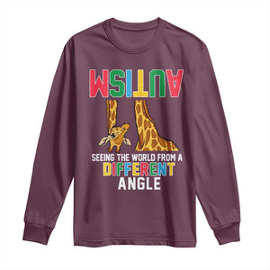 Giraffe Autism Awareness Long Sleeve Shirt Seeing World Different Angle TS02 Maroon Print Your Wear