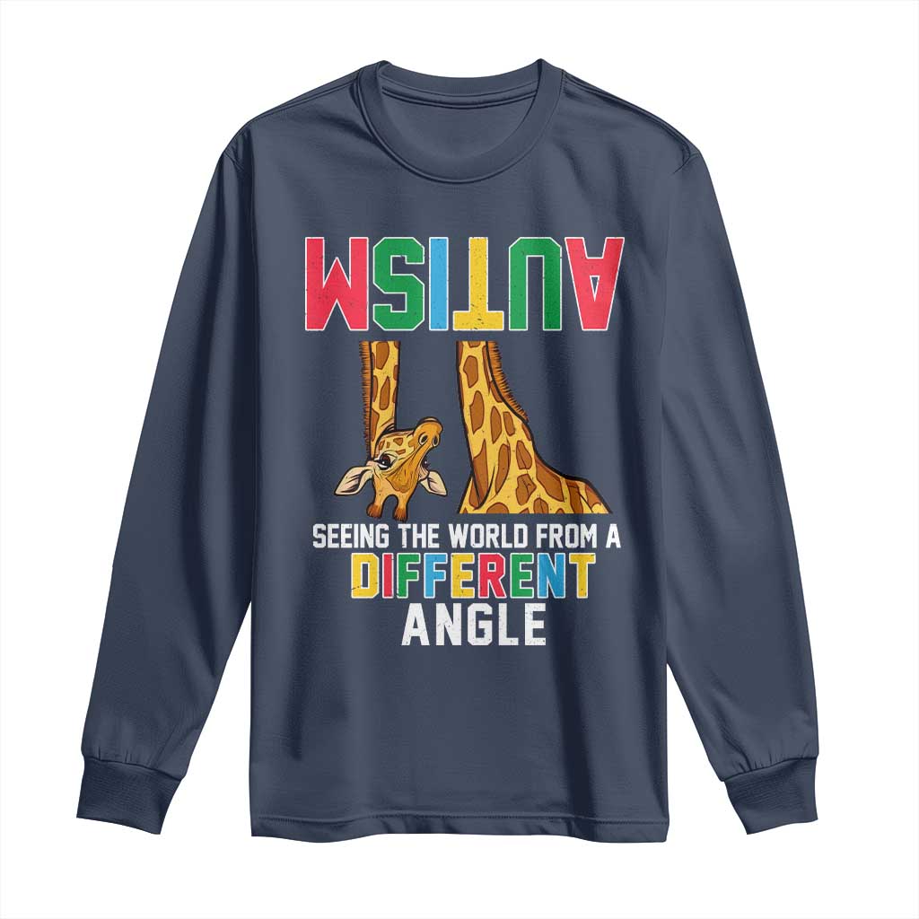Giraffe Autism Awareness Long Sleeve Shirt Seeing World Different Angle TS02 Navy Print Your Wear