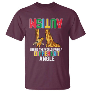 Giraffe Autism Awareness T Shirt Seeing World Different Angle TS02 Maroon Print Your Wear