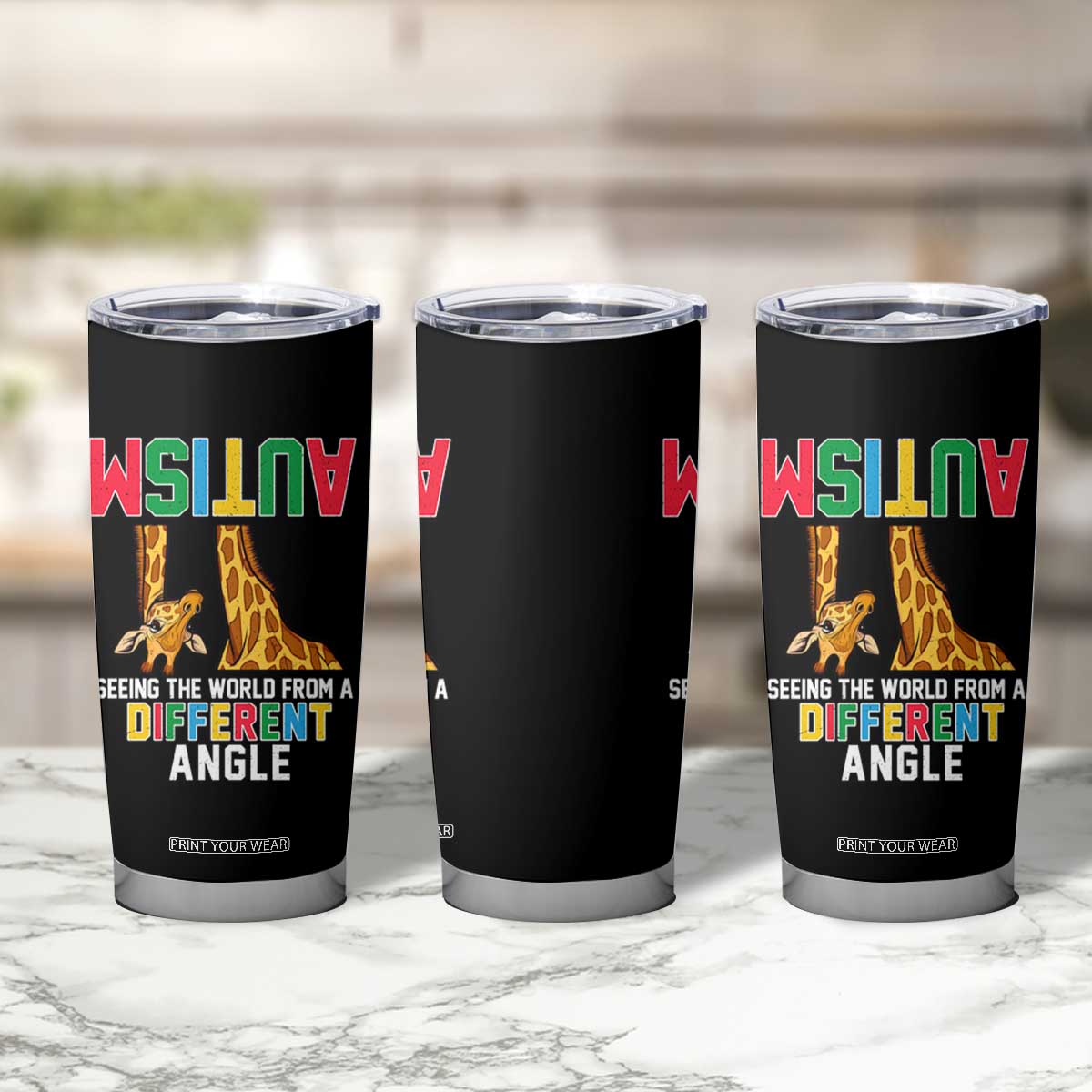 Giraffe Autism Awareness Tumbler Cup Seeing World Different Angle TS02 Print Your Wear