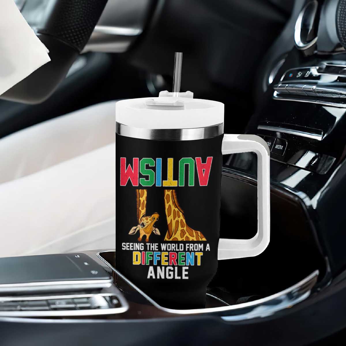 Giraffe Autism Awareness Tumbler With Handle Seeing World Different Angle TS02 Print Your Wear