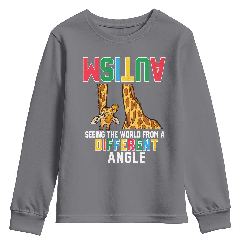 Giraffe Autism Awareness Youth Sweatshirt Seeing World Different Angle TS02 Charcoal Print Your Wear