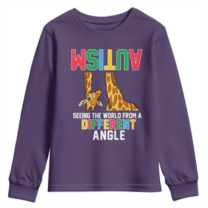 Giraffe Autism Awareness Youth Sweatshirt Seeing World Different Angle TS02 Purple Print Your Wear