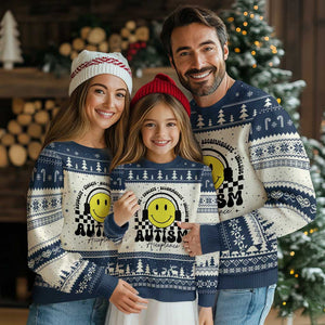 Autism Acceptance Ugly Christmas Sweater Advocate Educate Accomodate Include Special Education TS02 Beige Navy Print Your Wear