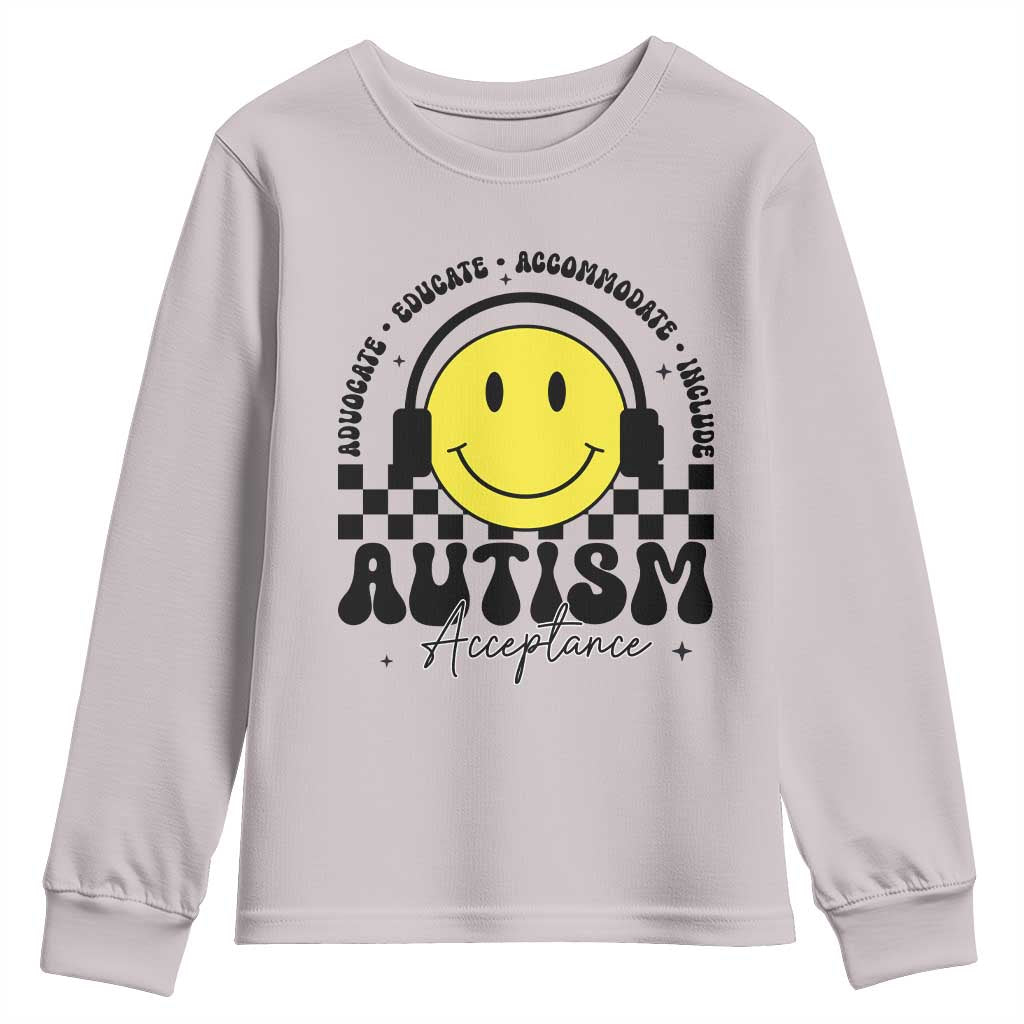 Autism Acceptance Youth Sweatshirt Advocate Educate Accomodate Include Special Education TS02 Ice Gray Print Your Wear