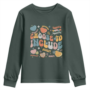 Autism Acceptance Youth Sweatshirt Choose To Include Inclusion Matters TS02 Dark Forest Green Print Your Wear