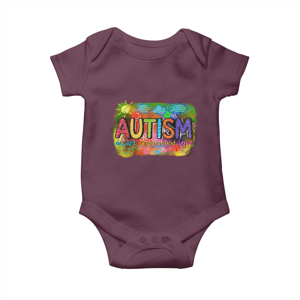 Autism Acceptance Baby Onesie Accept Understand Love Autistic Support TS02 Maroon Print Your Wear