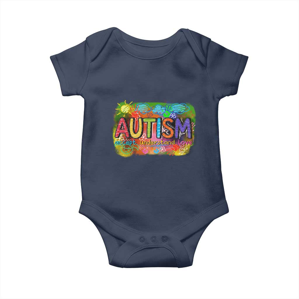Autism Acceptance Baby Onesie Accept Understand Love Autistic Support TS02 Navy Print Your Wear