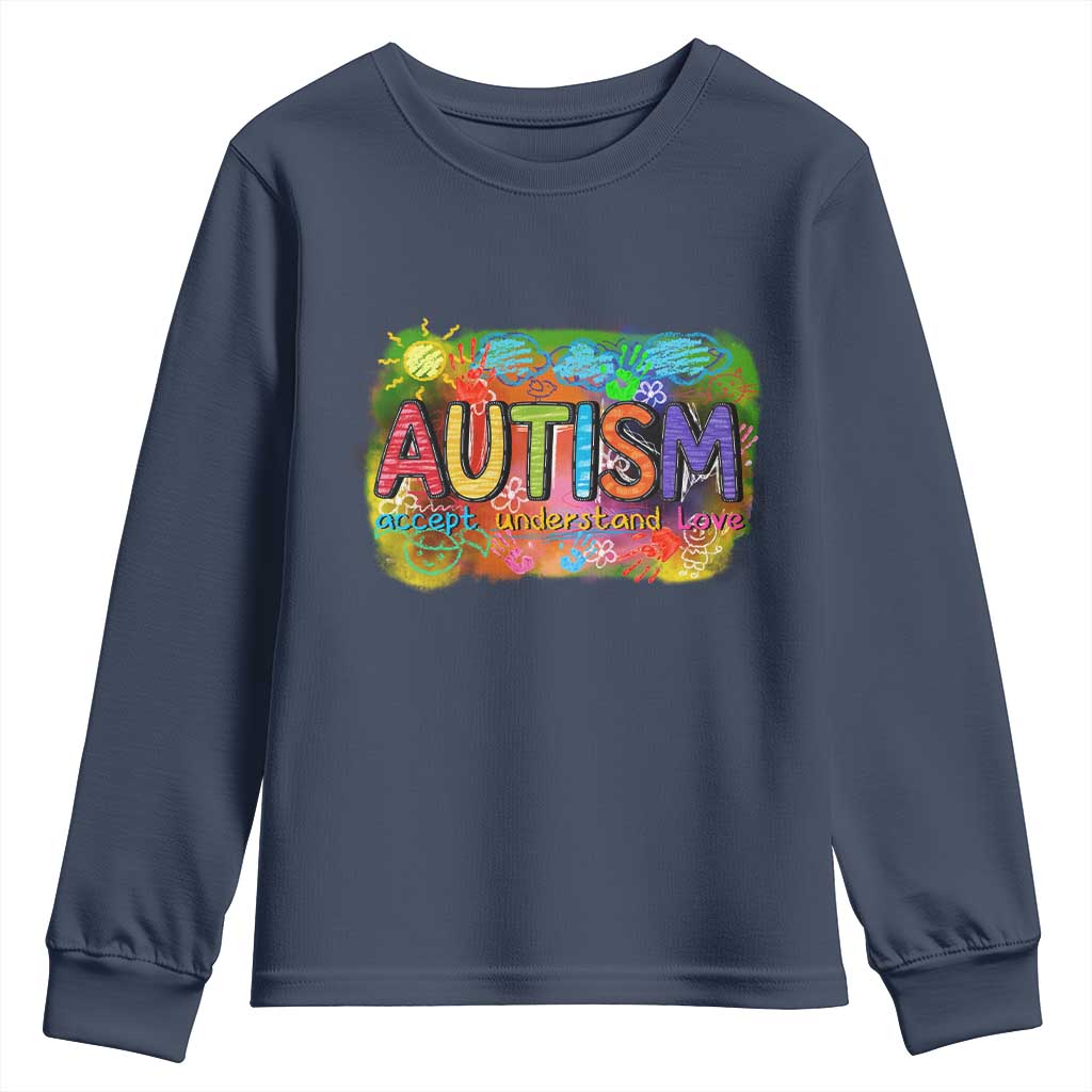 Autism Acceptance Youth Sweatshirt Accept Understand Love Autistic Support TS02 Navy Print Your Wear