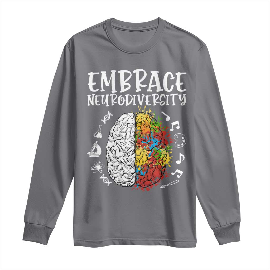 Embrace Neurodiversity Long Sleeve Shirt Autism Awareness ASD ADHD Acceptance TS02 Charcoal Print Your Wear