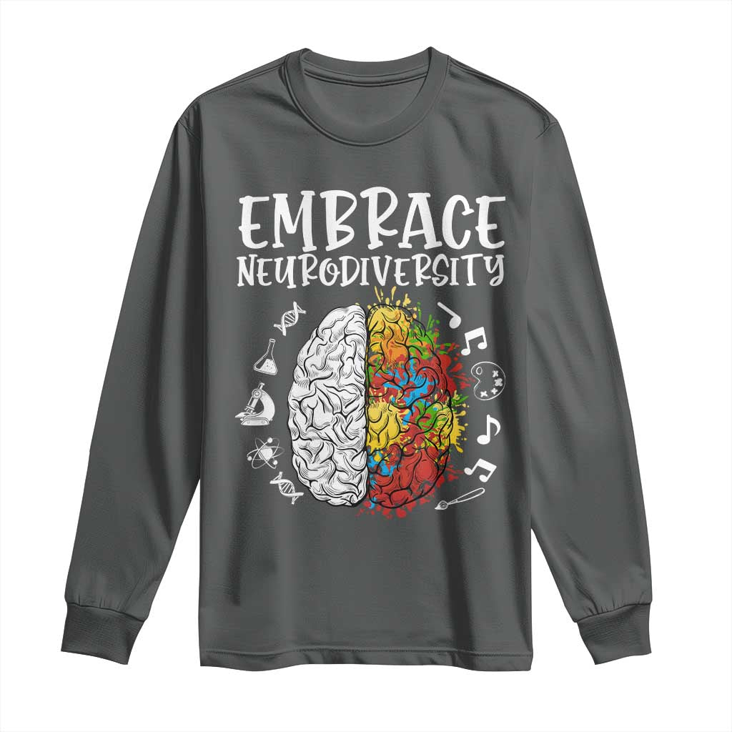 Embrace Neurodiversity Long Sleeve Shirt Autism Awareness ASD ADHD Acceptance TS02 Dark Heather Print Your Wear