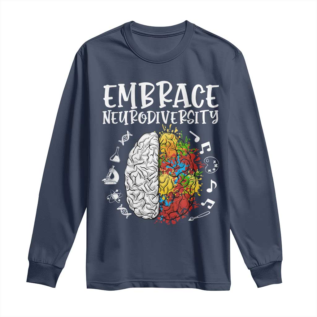 Embrace Neurodiversity Long Sleeve Shirt Autism Awareness ASD ADHD Acceptance TS02 Navy Print Your Wear