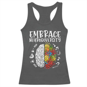 Embrace Neurodiversity Racerback Tank Top Autism Awareness ASD ADHD Acceptance TS02 Dark Heather Print Your Wear