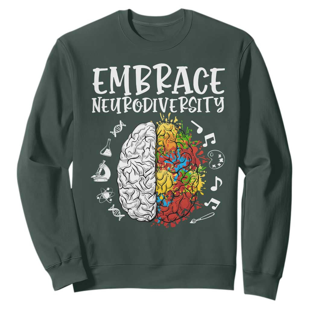 Embrace Neurodiversity Sweatshirt Autism Awareness ASD ADHD Acceptance TS02 Dark Forest Green Print Your Wear