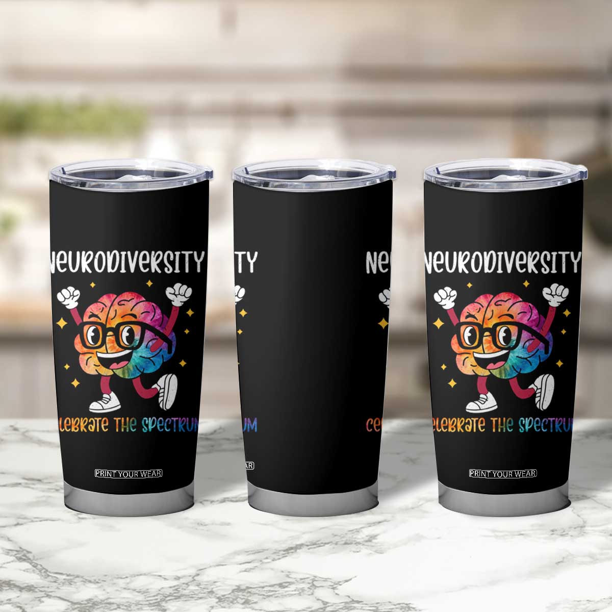 Neurodiversity Brain Tumbler Cup Celebrate The Spectrum Autism Acceptance ASD ADHD TS02 Print Your Wear