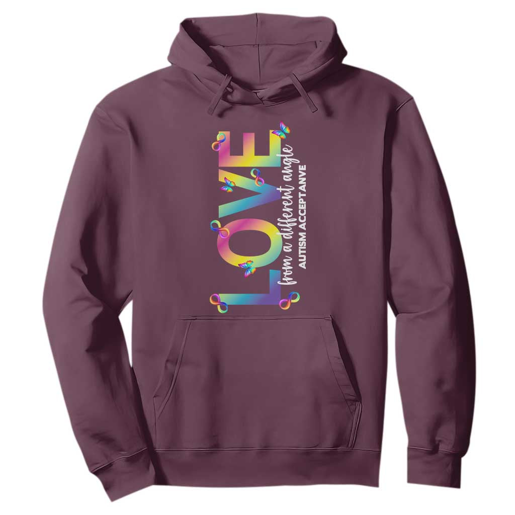 Autism Acceptance Hoodie Love From a Different Angle Rainbow Infinity TS02 Maroon Print Your Wear