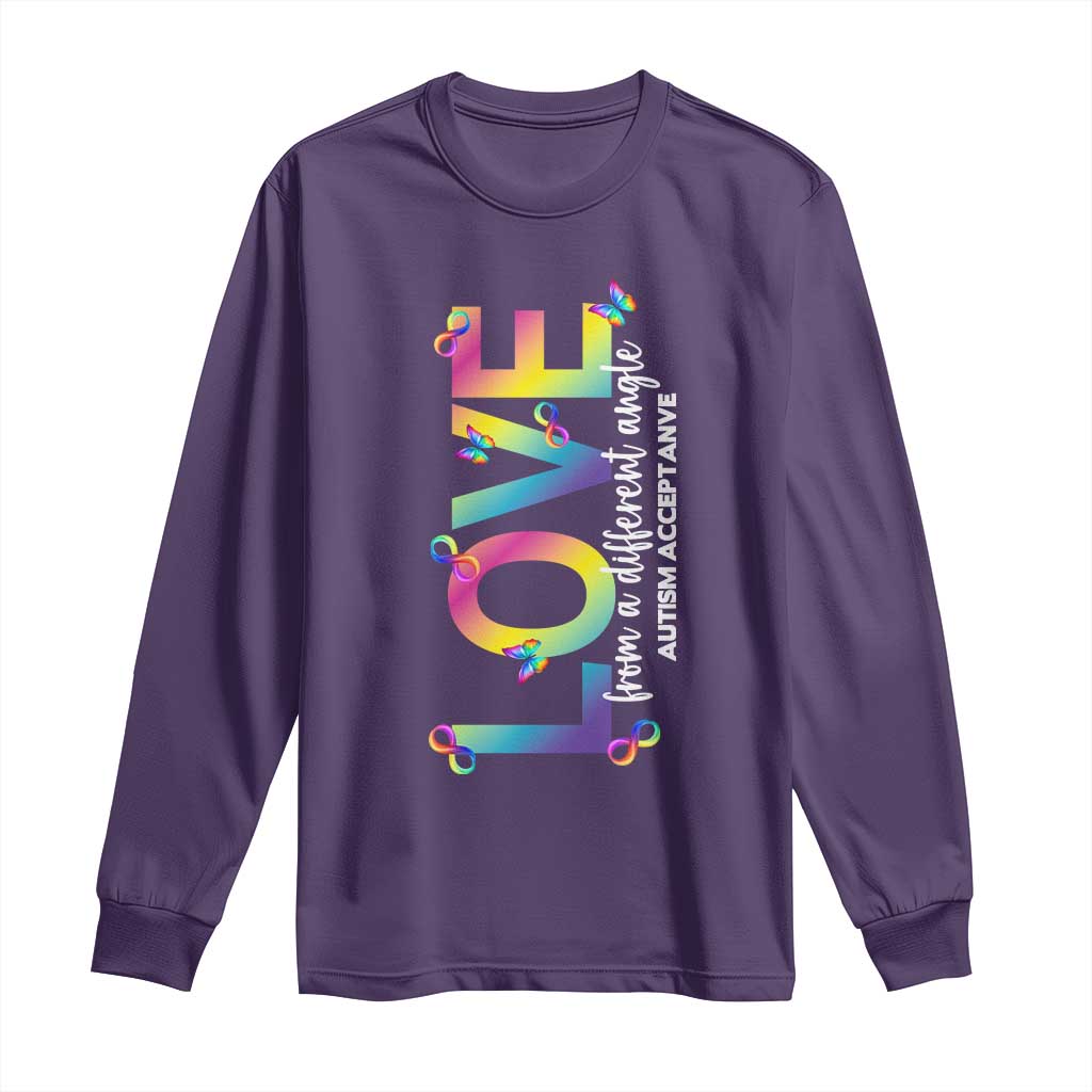Autism Acceptance Long Sleeve Shirt Love From a Different Angle Rainbow Infinity TS02 Purple Print Your Wear