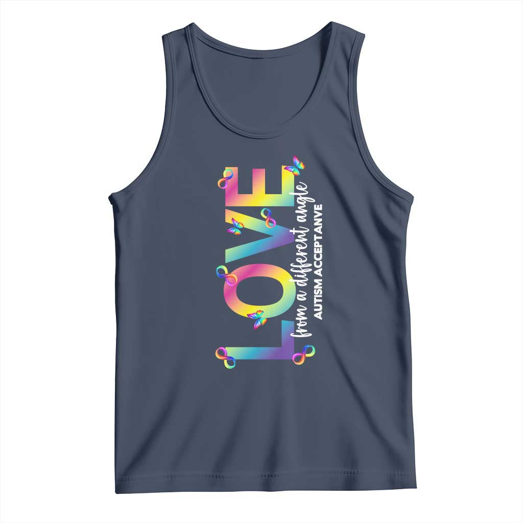 Autism Acceptance Tank Top Love From a Different Angle Rainbow Infinity TS02 Navy Print Your Wear