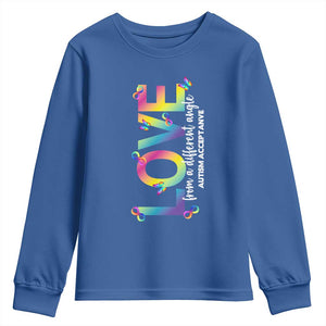 Autism Acceptance Youth Sweatshirt Love From a Different Angle Rainbow Infinity TS02 Royal Blue Print Your Wear