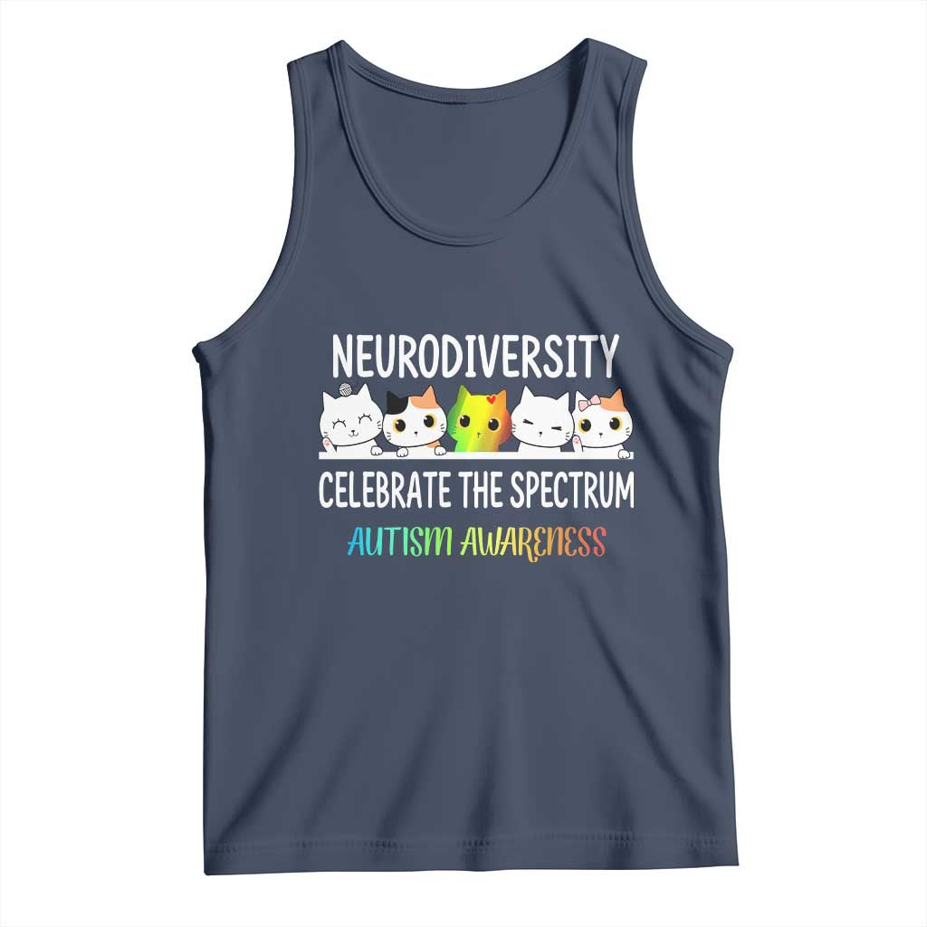 Cute Cats Autism Embrace Tank Top Neurodiversity Celebrate The Spectrum TS02 Navy Print Your Wear