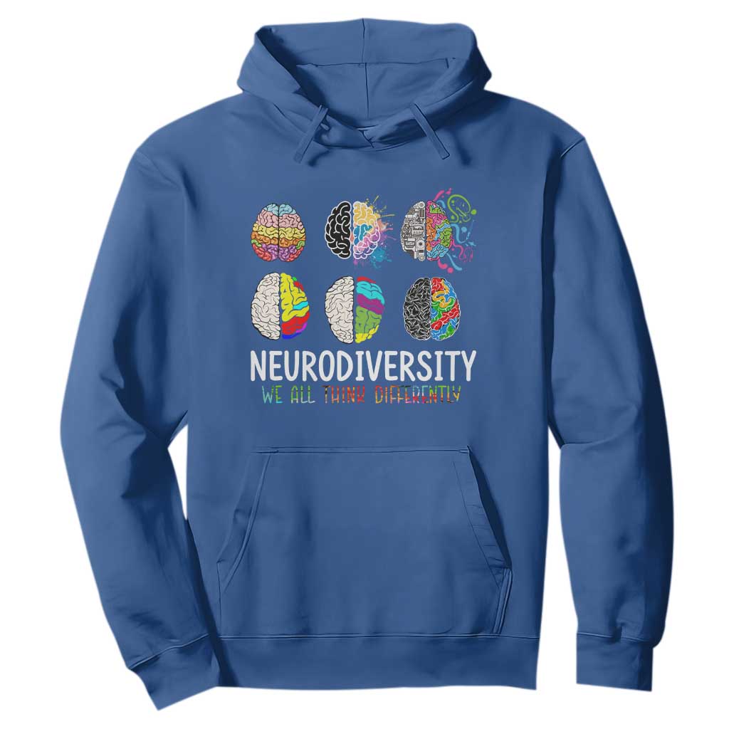 Embrace Neurodiversity Hoodie We All Think Differently TS02 Royal Blue Print Your Wear