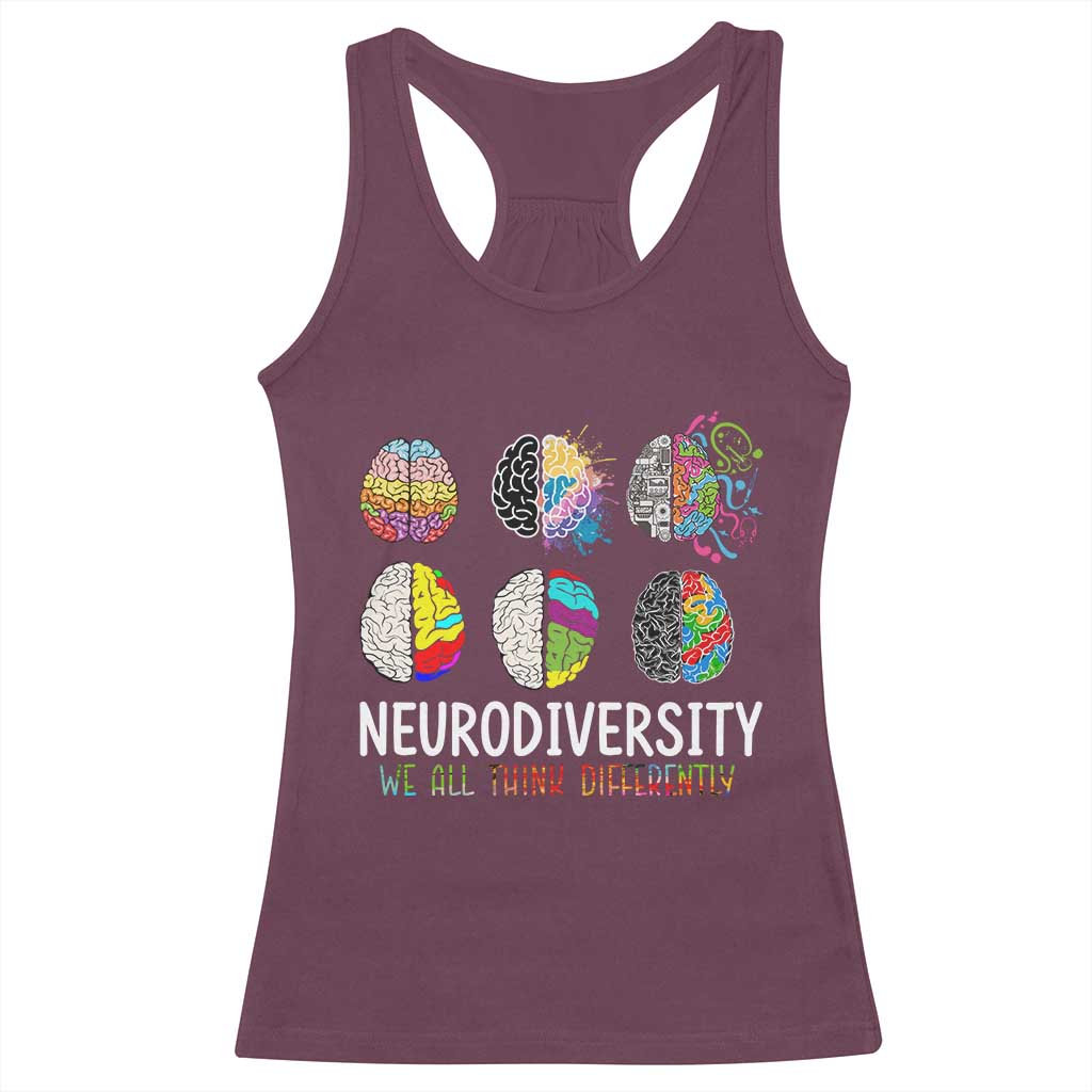 Embrace Neurodiversity Racerback Tank Top We All Think Differently TS02 Maroon Print Your Wear