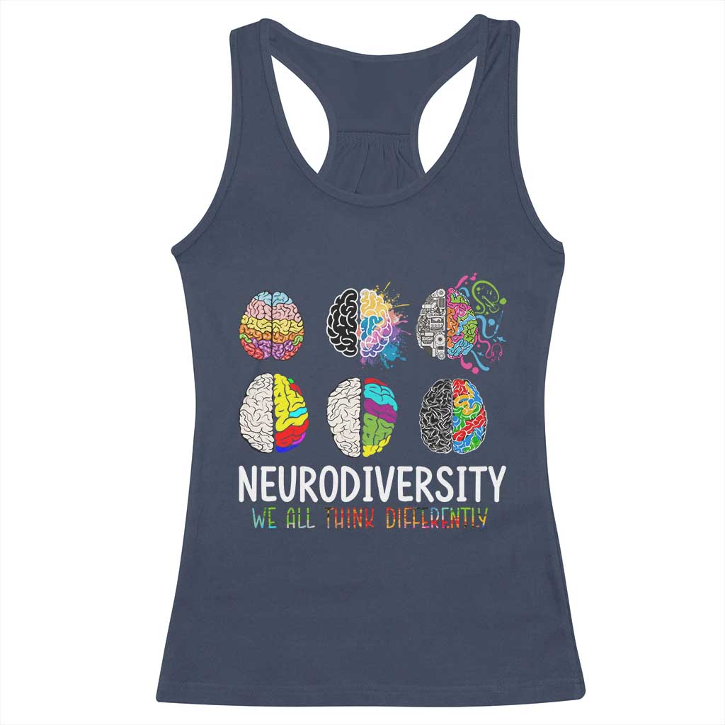 Embrace Neurodiversity Racerback Tank Top We All Think Differently TS02 Navy Print Your Wear