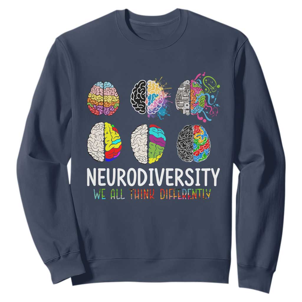 Embrace Neurodiversity Sweatshirt We All Think Differently TS02 Navy Print Your Wear