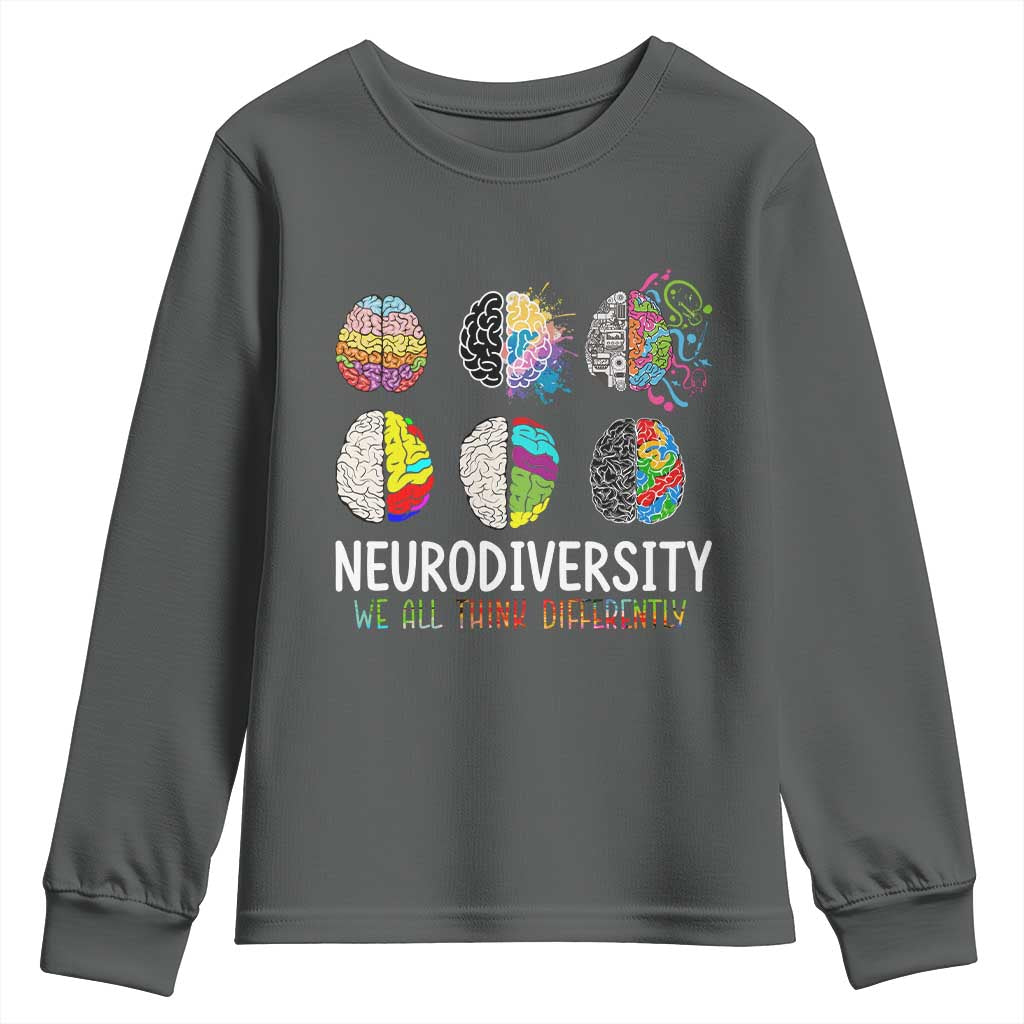 Embrace Neurodiversity Youth Sweatshirt We All Think Differently TS02 Dark Heather Print Your Wear