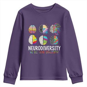 Embrace Neurodiversity Youth Sweatshirt We All Think Differently TS02 Purple Print Your Wear