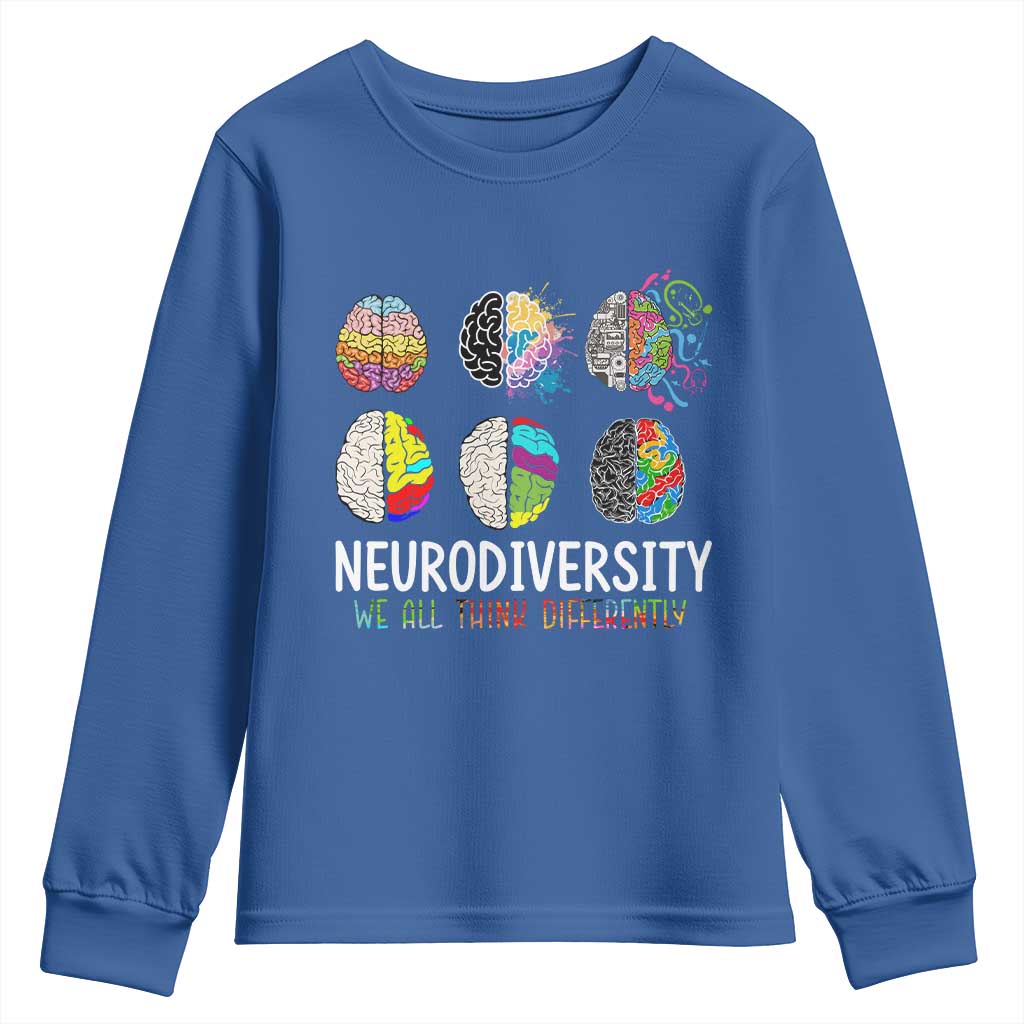 Embrace Neurodiversity Youth Sweatshirt We All Think Differently TS02 Royal Blue Print Your Wear