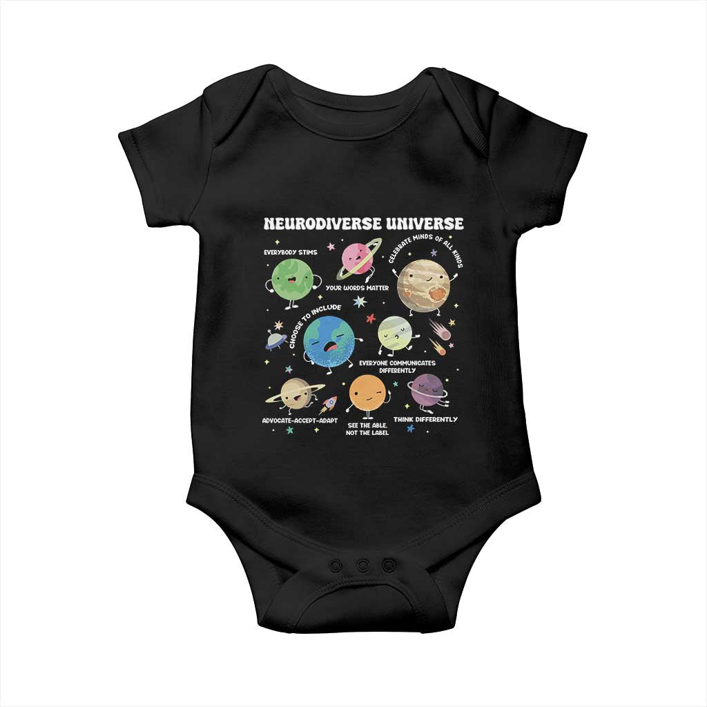 Neurodiverse Universe Baby Onesie Autism Awareness ASD ADHD Neurodiversity Sped Teacher TS02 Black Print Your Wear