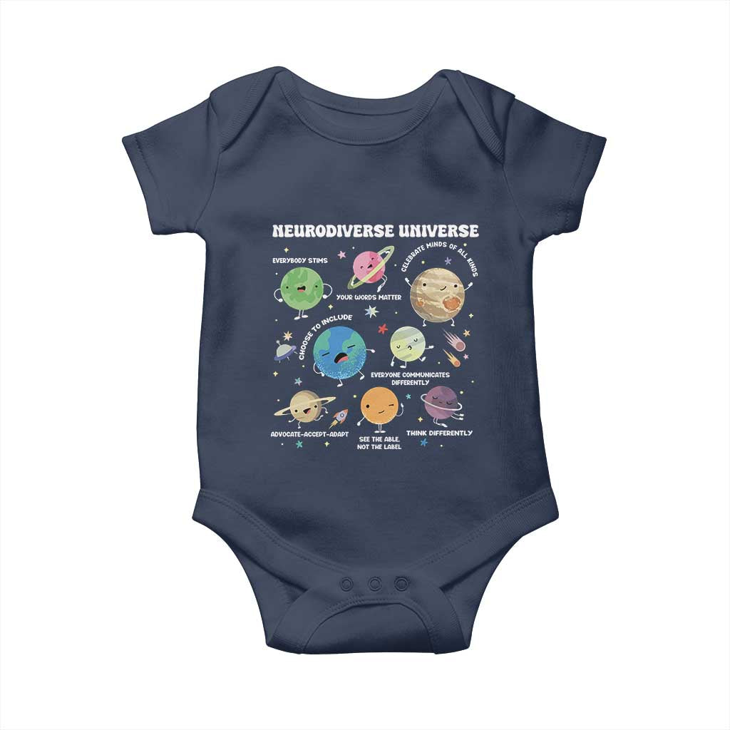 Neurodiverse Universe Baby Onesie Autism Awareness ASD ADHD Neurodiversity Sped Teacher TS02 Navy Print Your Wear