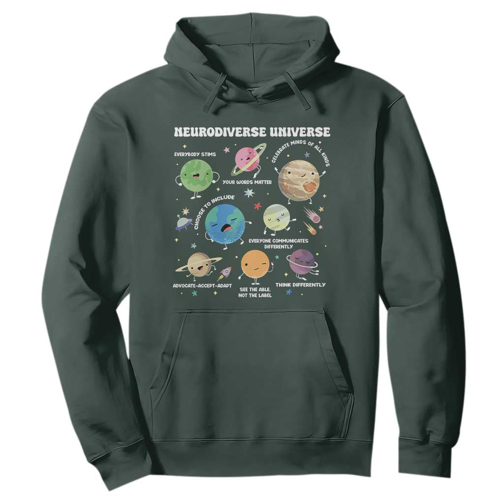 Neurodiverse Universe Hoodie Autism Awareness ASD ADHD Neurodiversity Sped Teacher TS02 Dark Forest Green Print Your Wear