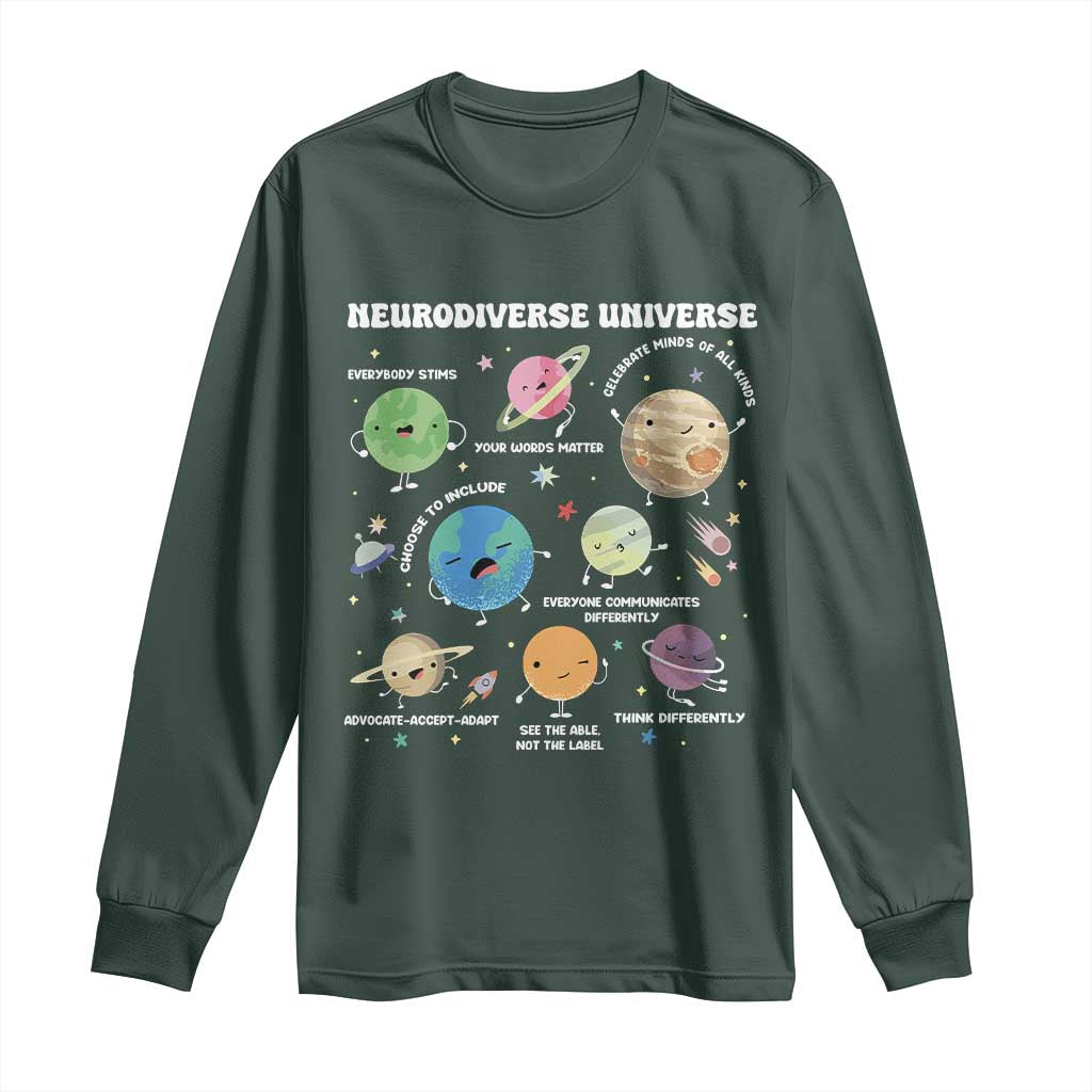 Neurodiverse Universe Long Sleeve Shirt Autism Awareness ASD ADHD Neurodiversity Sped Teacher TS02 Dark Forest Green Print Your Wear