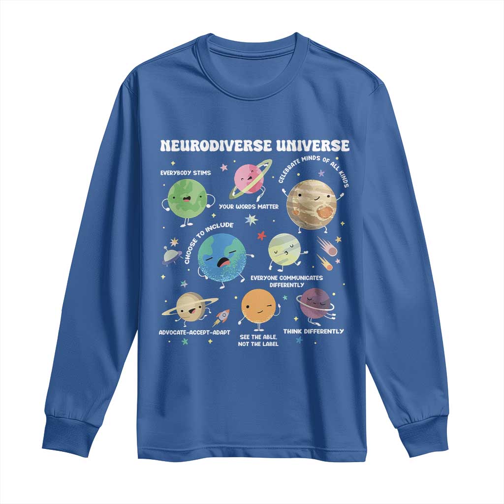 Neurodiverse Universe Long Sleeve Shirt Autism Awareness ASD ADHD Neurodiversity Sped Teacher TS02 Royal Blue Print Your Wear