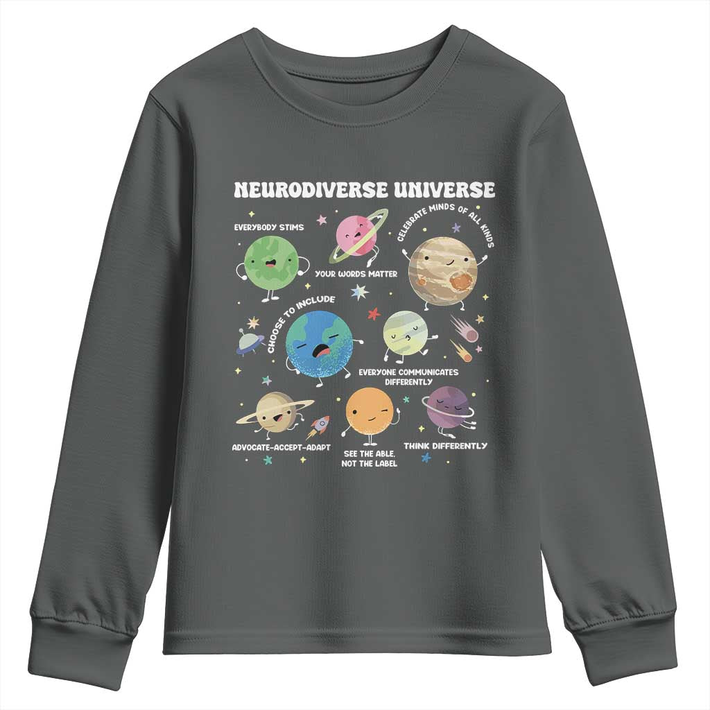 Neurodiverse Universe Youth Sweatshirt Autism Awareness ASD ADHD Neurodiversity Sped Teacher TS02 Dark Heather Print Your Wear