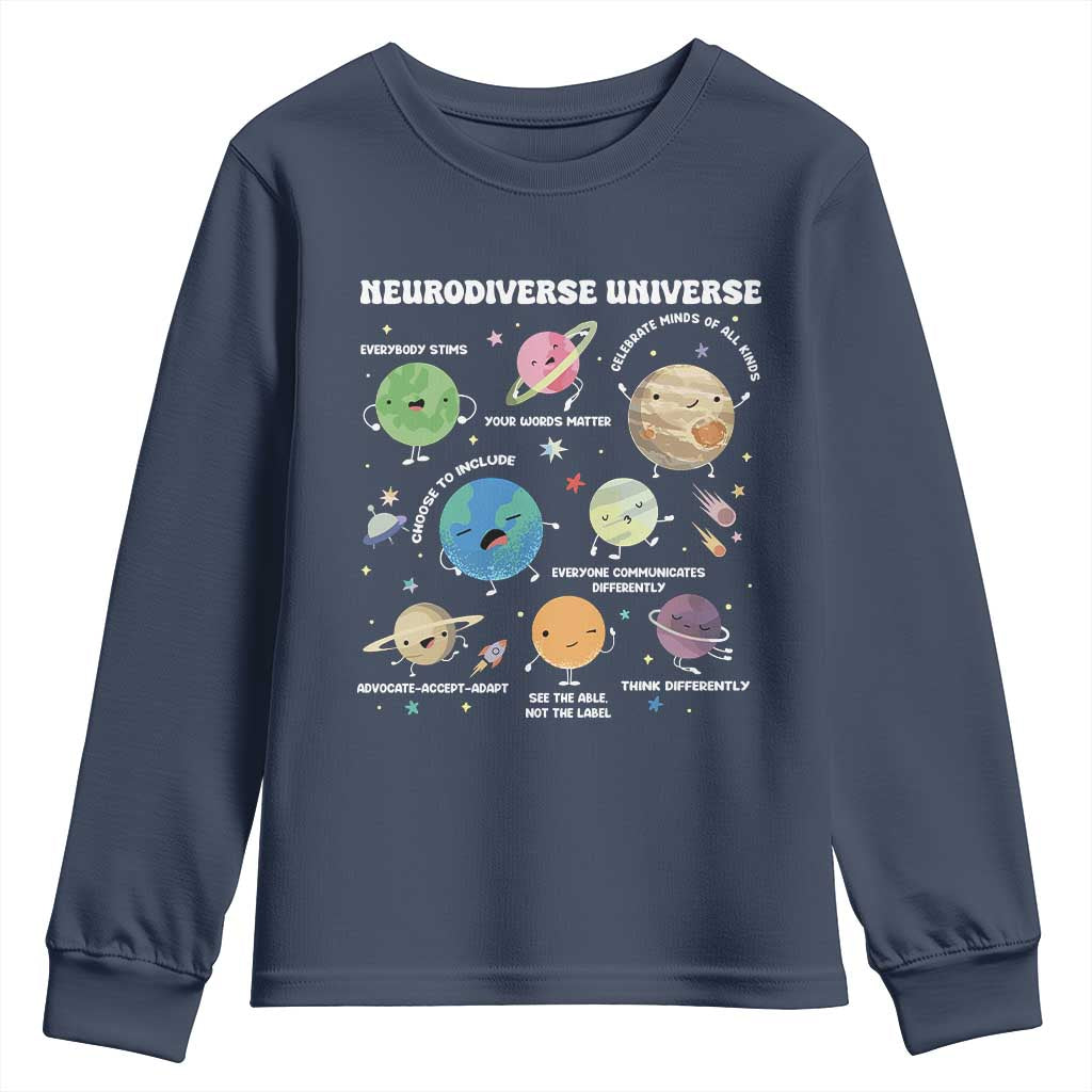 Neurodiverse Universe Youth Sweatshirt Autism Awareness ASD ADHD Neurodiversity Sped Teacher TS02 Navy Print Your Wear