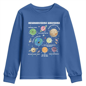 Neurodiverse Universe Youth Sweatshirt Autism Awareness ASD ADHD Neurodiversity Sped Teacher TS02 Royal Blue Print Your Wear