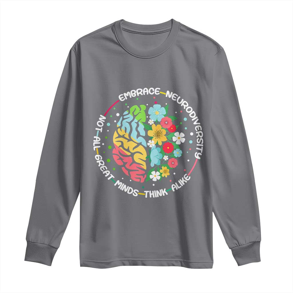 Embrace Neurodiversity Long Sleeve Shirt Neurodiverse Brain Autism Awareness ADHD Autistic TS02 Charcoal Print Your Wear